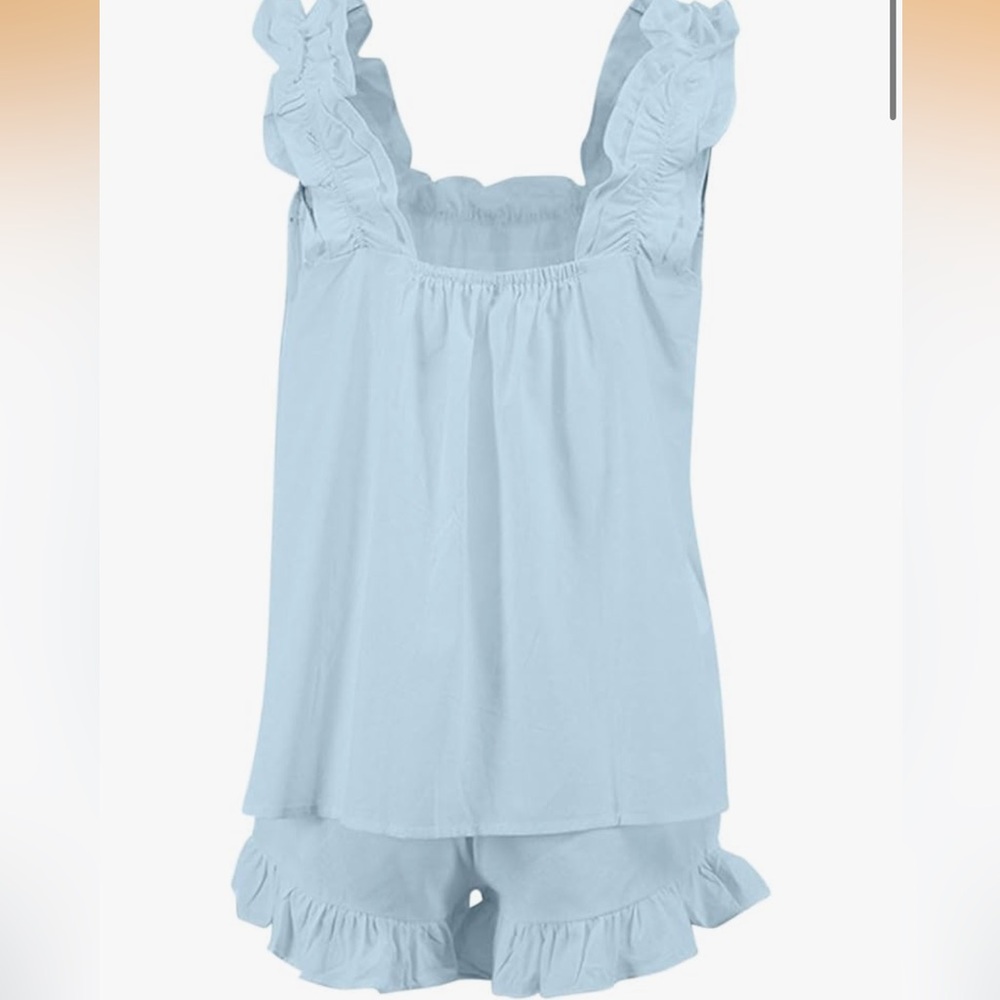 BRAND NEW XL Women’s Summer Light Blue Lounge Set - Sleeveless Top & Shorts - Picture 2 of 8